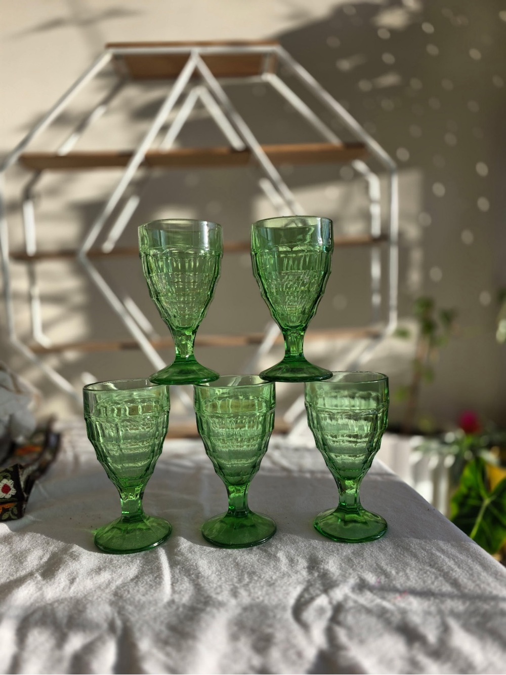 Depression glasses goblets-uranium glass